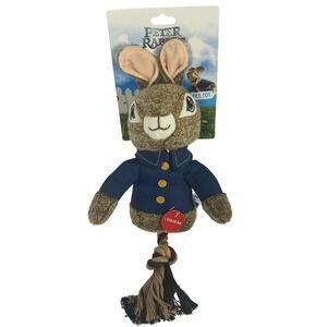 Peter Rabbit Pet Toy Dog Squeaky Plush Rope Tail Blue NWT Movie Character